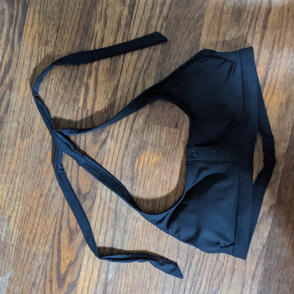 Adjustable halter black bathing suit top